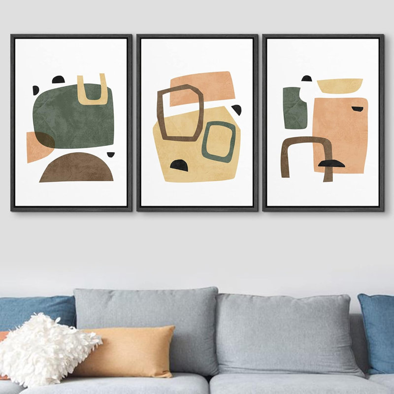 "Nordic Bohemian Pastel Geometric Shape Abstract Illustration Modern Decor Relax Calm Chic" 3 - Pièces, Noir