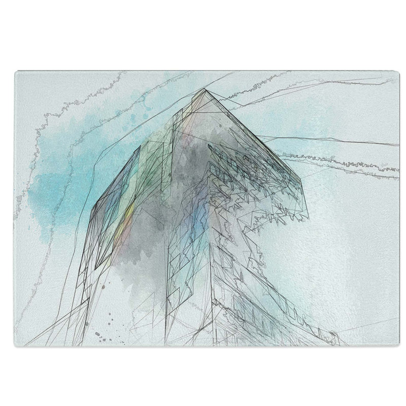 Tempered Glass Architecture Sketch Vol.14 Chopping Board, 39 cm W x 28.5 cm L