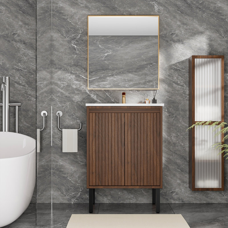 Meuble-lavabo de salle de bain sans lavabo, Brun, 24"