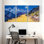 Abstrait paysage de montagne, ciel nocturne, route, étoiles, lune, ensemble de 3 impressions sur toile