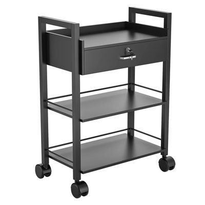 Armoire utilitaire mobile en bois avec 1 tiroir et 2 plateaux, station de rangement à roulettes et support pour fournitures pour esthétique et spa (1 tiroir, noir)