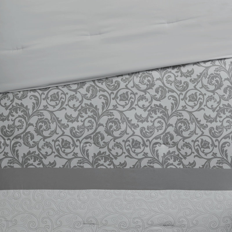 Elegant Grey Cal King Bedding Sets, Polyester Comforter With Hypoallergenic Fill