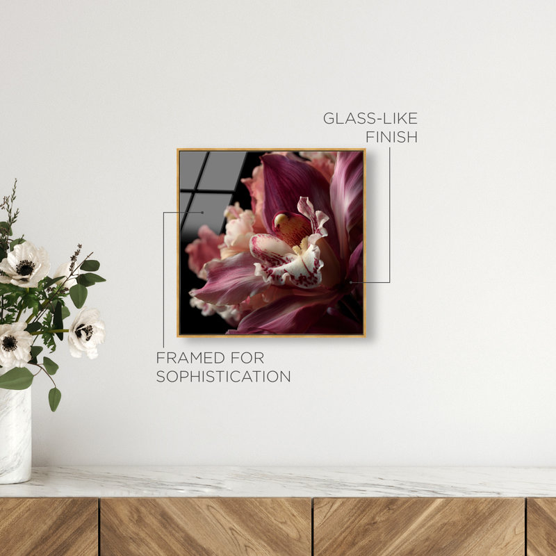 Velvet Labellum High-Gloss Frameless Acrylic Glass Wall Art Floral & Botanical Print by Oliver Gal, Ready to Hang, 12 x 12