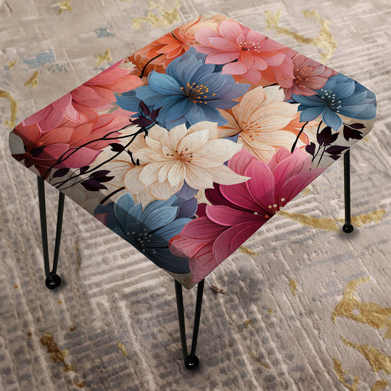 Pink And Blue Petals Floral Expression - Floral Rectangle Ottoman