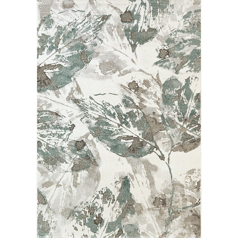 Tapis ivoire / vert Linney, Rectangle 7 pi 10 po x 11 pi 2 po