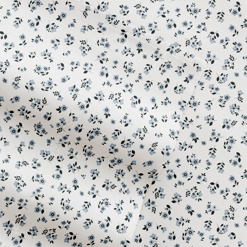 King Blue Floral Microfiber Sheet Set