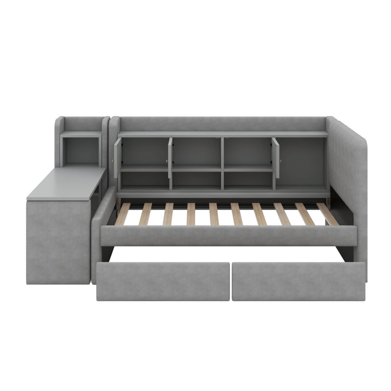 Twin Size Upholstered Daybed With Drawers, Grey
