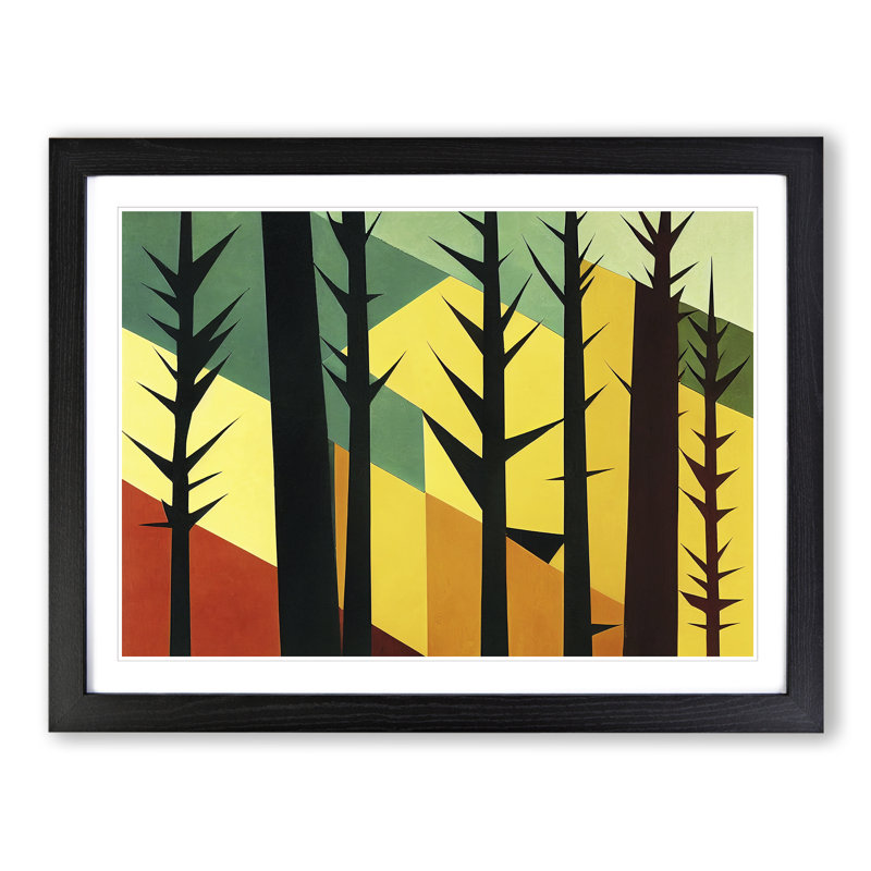 Pine Tree Forest In Abstract Vol.5 - Single Picture Frame Print, Black, 25cm H x 34cm W