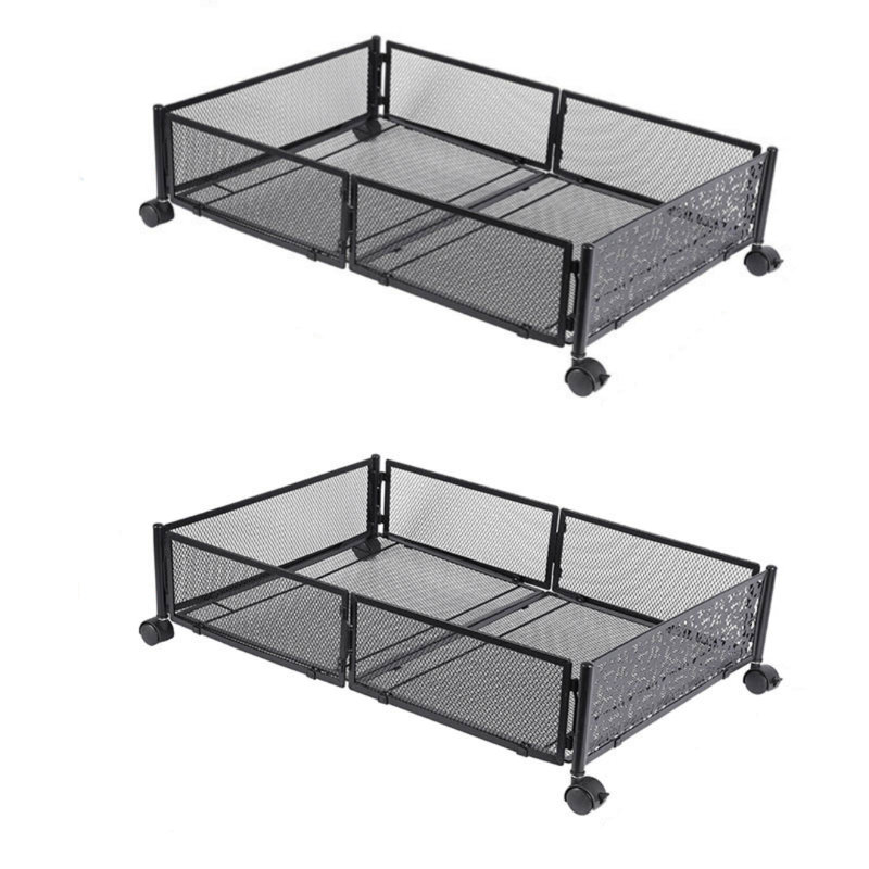 Ensemble de 2 tiroirs de rangement sous le lit pliables en fer avec roulettes, 26,6L, bacs de rangement pour la chambre à coucher, chaussures, couvertures, et bacs de rangement convenant aux lits d'une hauteur de plus de 6,7 po