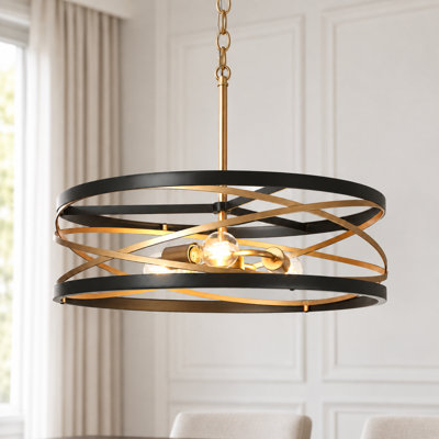 Lustre tambour noir / or à 3 lumières de 22 po de large pour salle à manger Jacinta