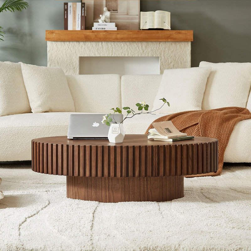 Oval Coffee Table, Espresso Wood, 13.38" H x 43.7" W x 24.8" D