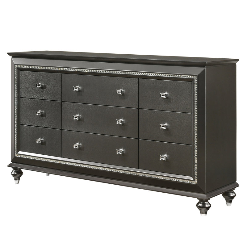 Woodlynne 9 Drawer 66" W Dresser, Metallic Gray
