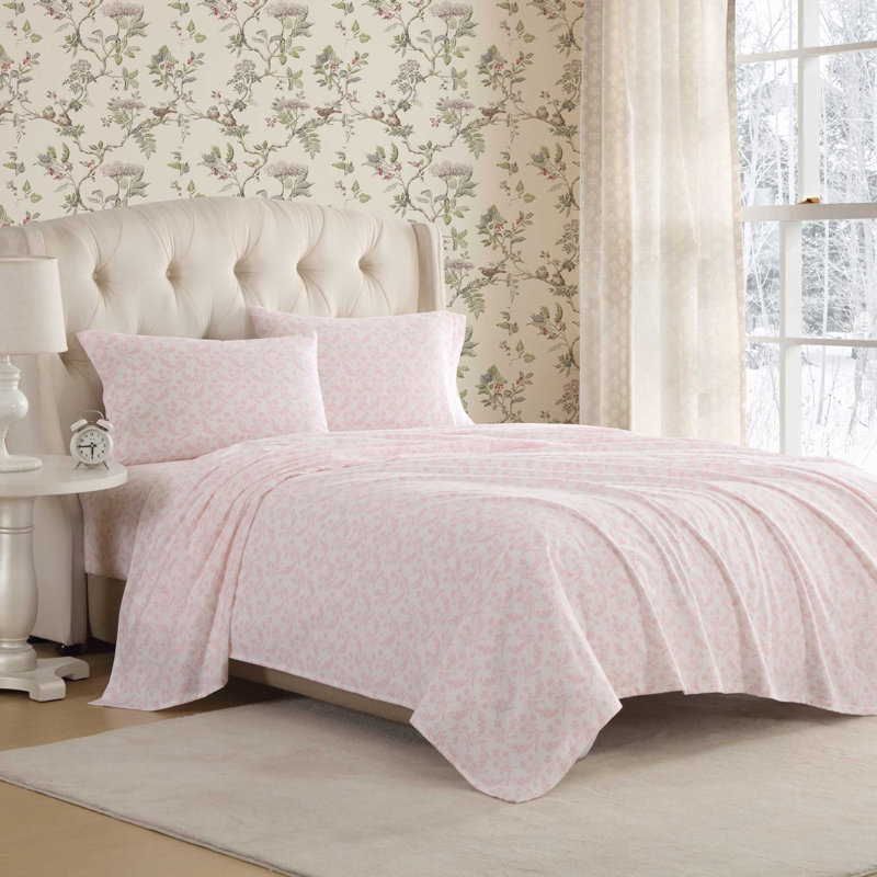 Ensemble de draps en flanelle de coton Eddie Bauer, Ensemble de draps pour très grand lit avec 2 taie, Rose Antoinette