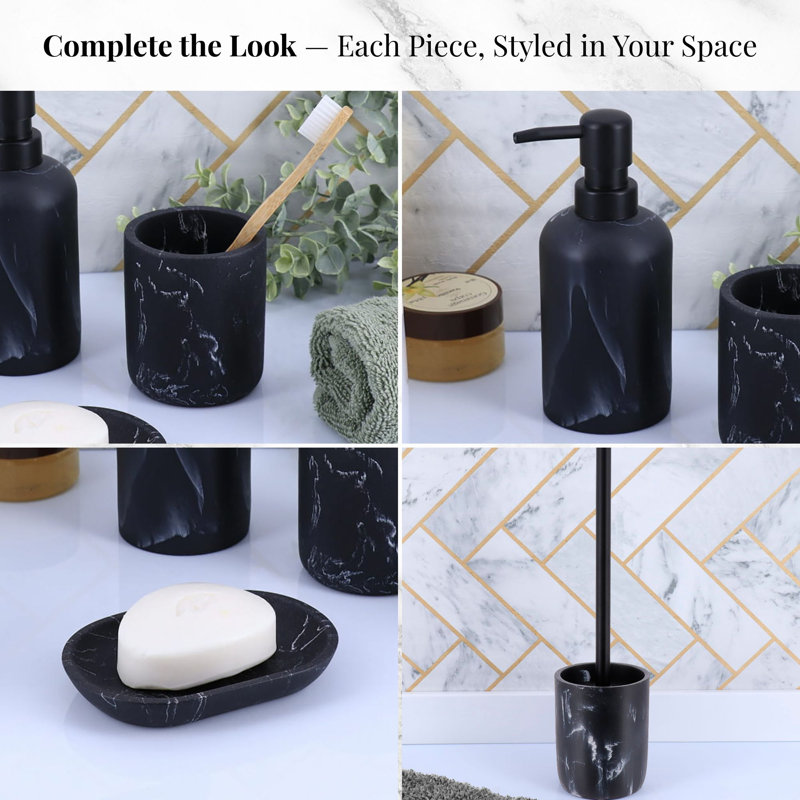 Ensemble d'accessoires de salle de bain en marbre 4 pièces, Noir