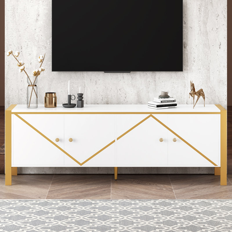 Console Cabinet with 2 Spacious Cabinets, White