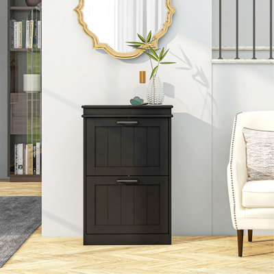 Shoe Cabinet For Entryway, Narrow Shoe Rack Storage Organizer With 2 Flip Drawers And Adjustable Shelves For 10 Pairs Of Shoes, Black
