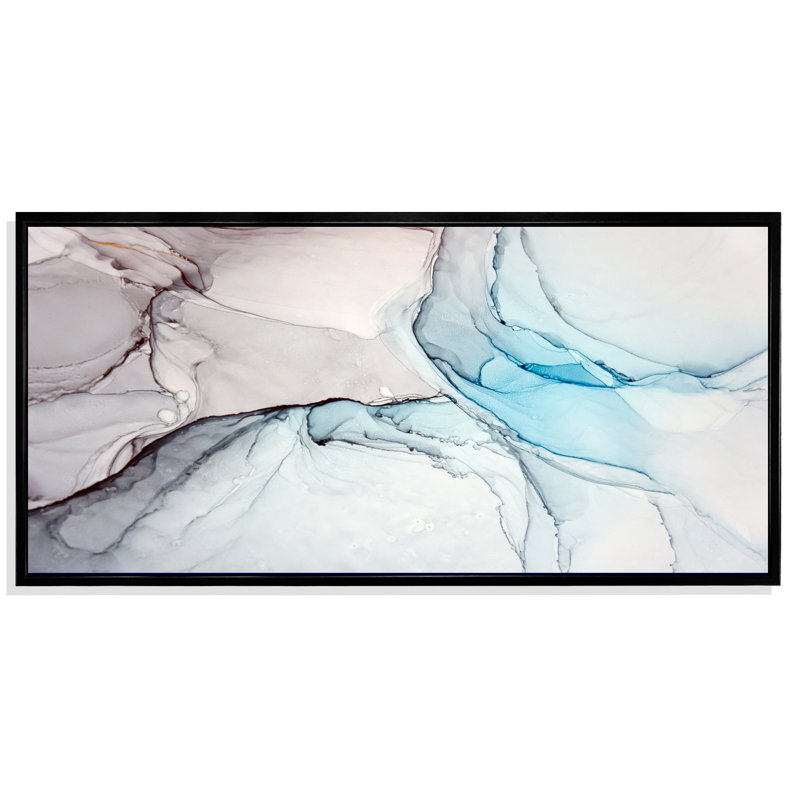 Luxry Blue and Grey Marble Art Ripples III - peinture sur toile, H 30 po x l 40 po x P 1,5 po, Cadre noir