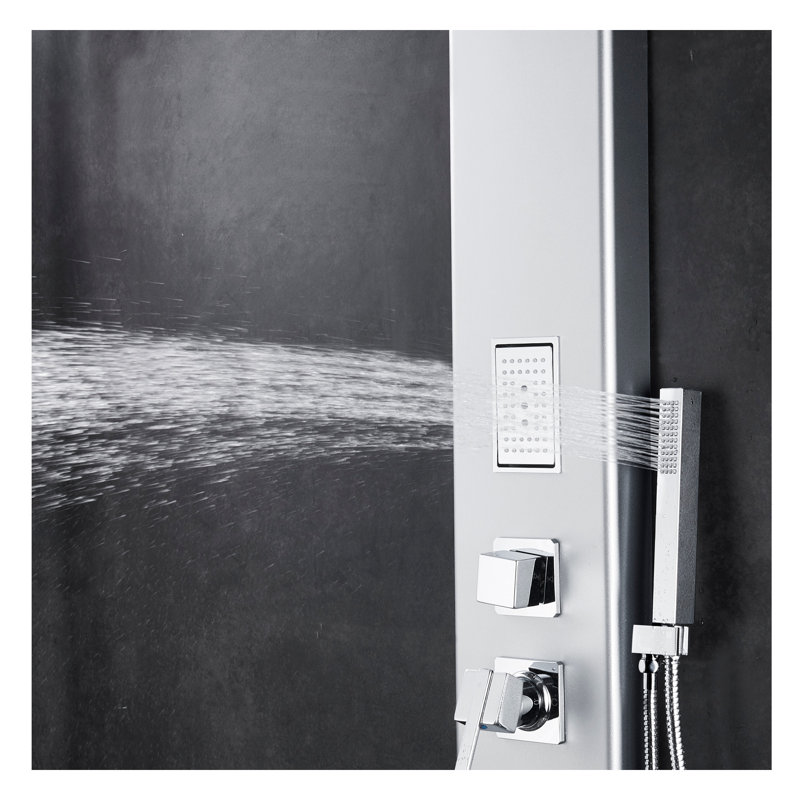 Panneau de douche 59 po avec pomme de douche réglable, Argent