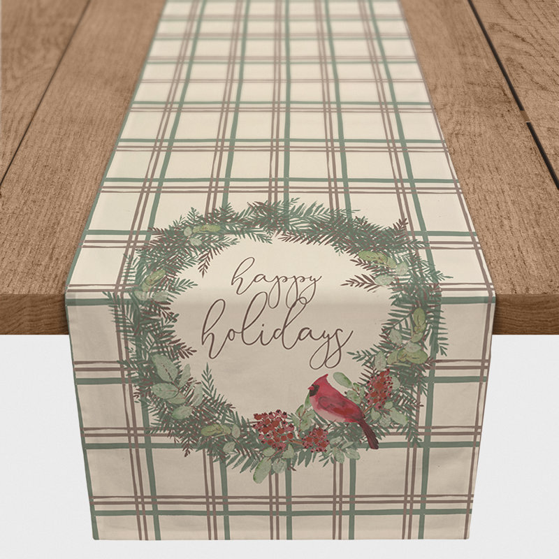 Happy Holidays Plaid Table Runner, 72" x 16"