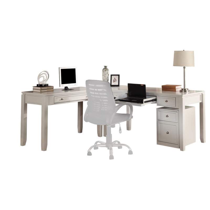 Ensemble de bureau d'ordinateur en L en bois massif 3 pièces Annmarie