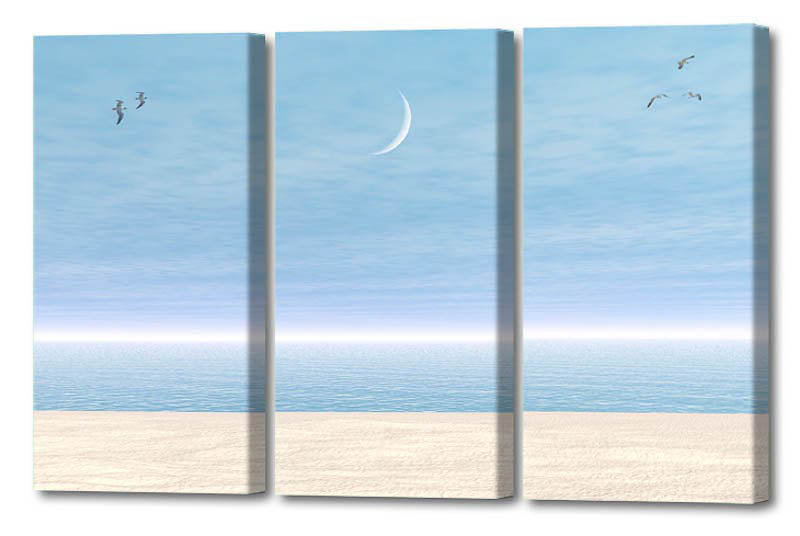 « moon sky triptyque » par scott j. menaul, impression sur toile tendue 3 pièces, H 48 po x l 74 po