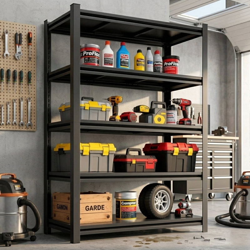 Étagère de rangement pour garage à 78 niveaux H 78 po, support réglable en métal robuste, organisateur autoportant pour entrepôt, sous-sol, buanderie et garde-manger, noir