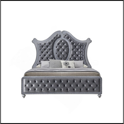 1Pc Panel Bed Tufted Headboard Luxurious Upholstery And Intricate Nailhead Trim Diamond-Patterned Tufted Accent Modern Luxury Gray Silver