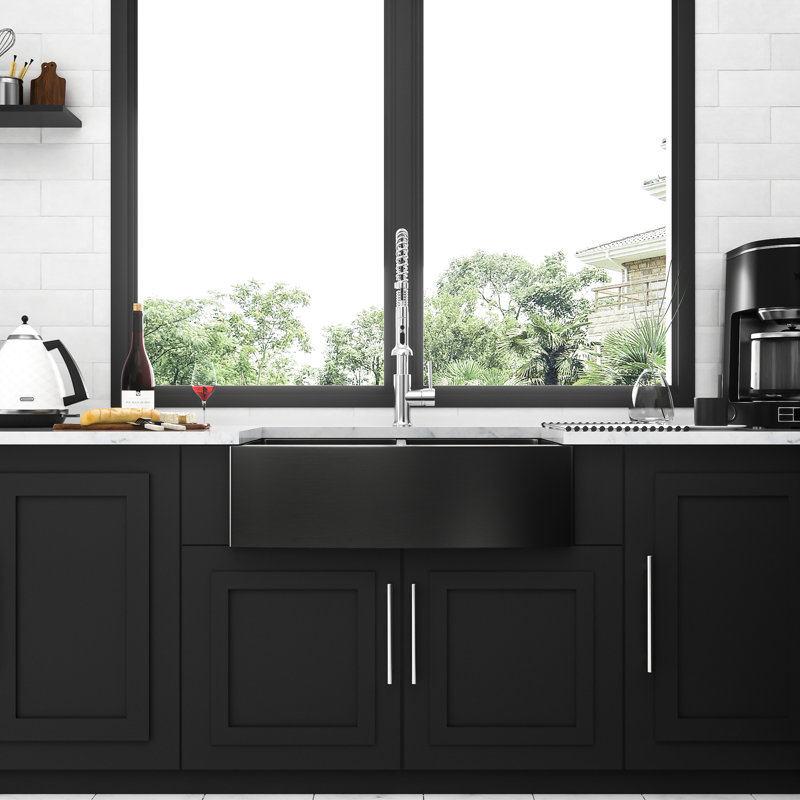 33"X21"X10" Stainless Steel Gunmetal Black Sink - Double Bowl  50/50  16G With Lasting Function Construction, Gunmetal Black