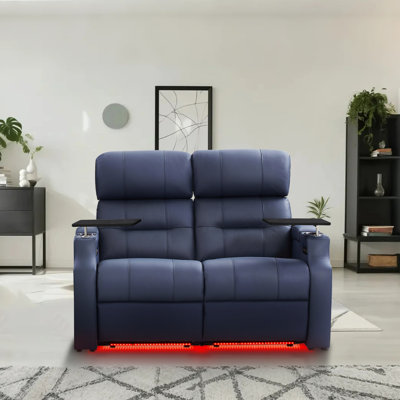 Sofa Power Reclining Electricity Sofa Power Recliner Loveseat Chair Top Grain Leather Movie Chair Gaming Seat With USB Charging Tray Table Cup Holders by Orren Ellis