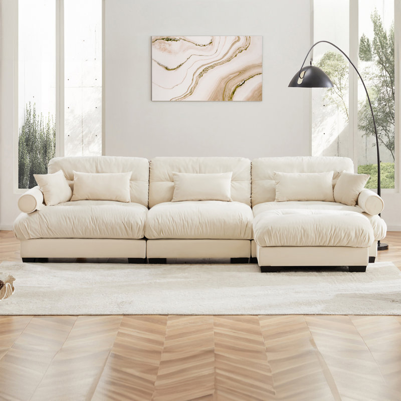 Super Comfort Oversized Modular Velvet Sectional Sofa Couch With Movable Ottoman,Corner Sectional With Bolstered Armrests, Deep Seat Cloud Couch, Convertible L Shaped Couch For Living Room