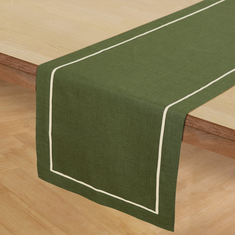 100% Pure Linen Table Runner -kensington, 60" x 14", Olive