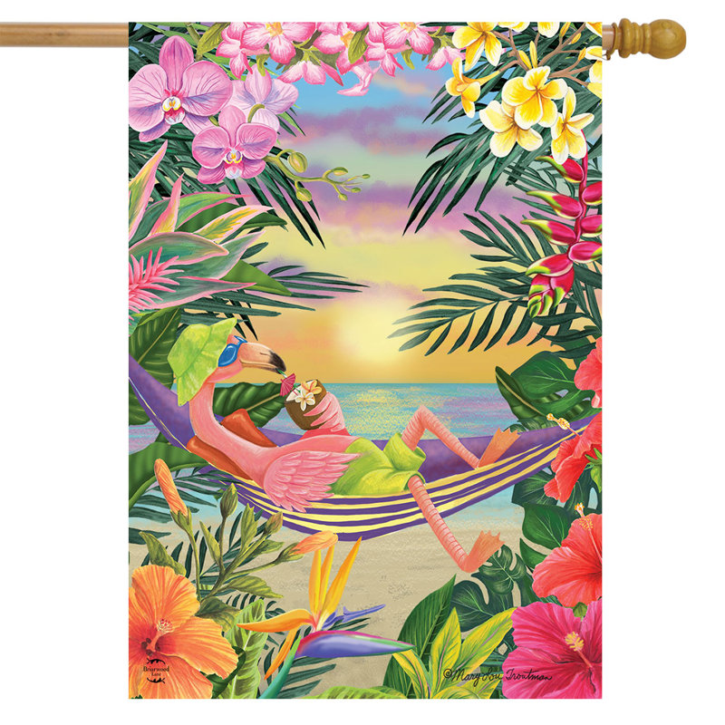 Five O'Clock Flamingo House Flag