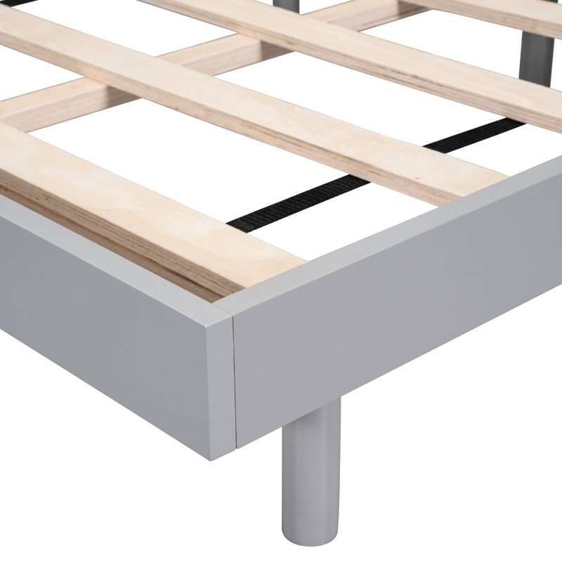 Grand lit gris avec structure flottante stable - Composé de contreplaqué élégant et durable