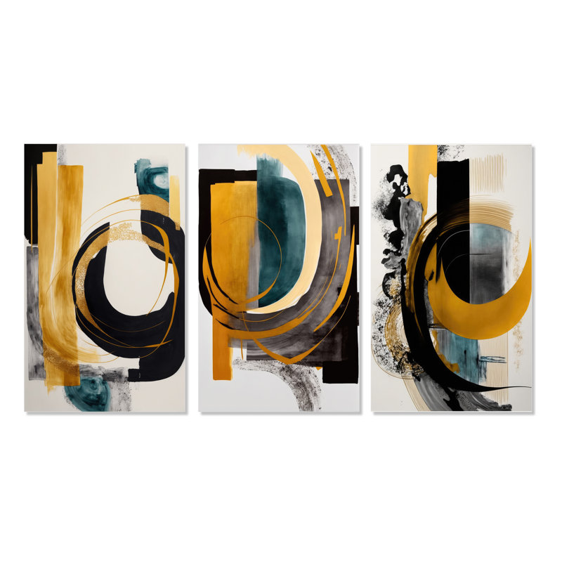 «Modern Green Art Deco», 3 pièces sur toile, Toile tendue, H 20 po x l 36 po