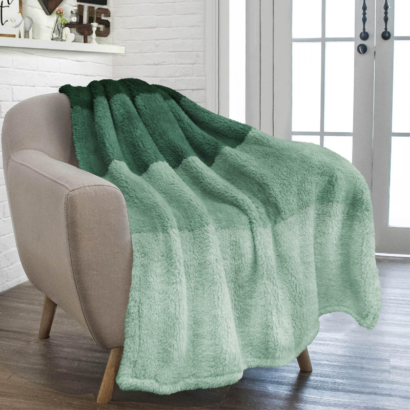Jeté de lit Fluffy Sherpa, Lit simple, Dégradé / vert