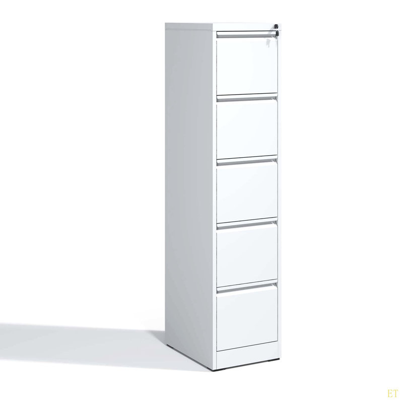5 Drawer Metal Vertical File Cabinet With Lock Office Home Steel Vertical File Cabinet For A4 Legal/Letter Size, White