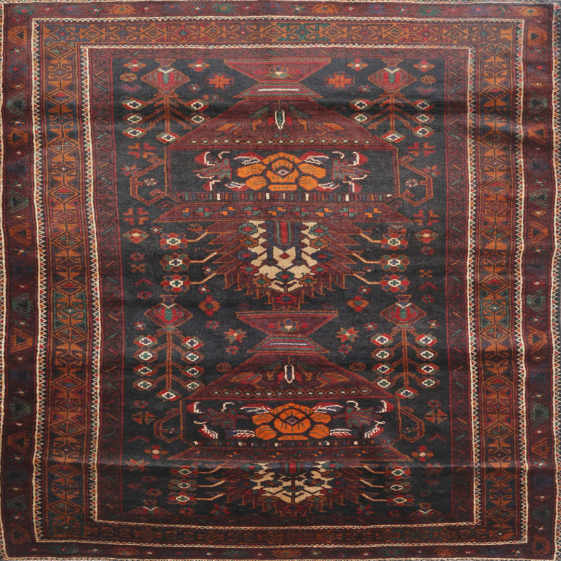 Tapis oriental multicolore tissé à la machine Oriental, Carré 6 pi