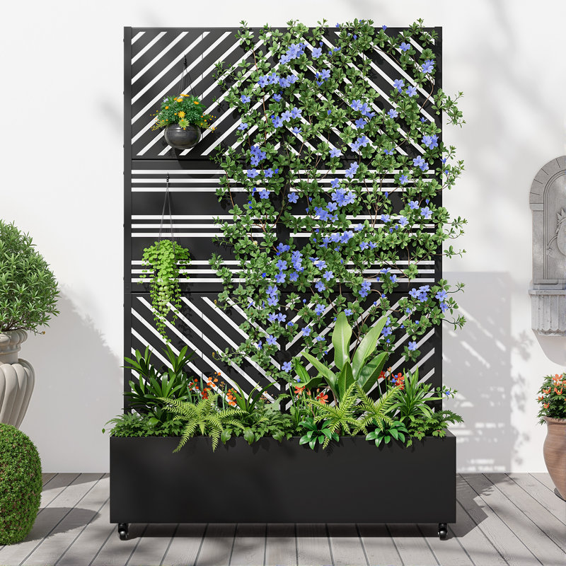 Brynn Metal Planter Box With Trellis With Wheels