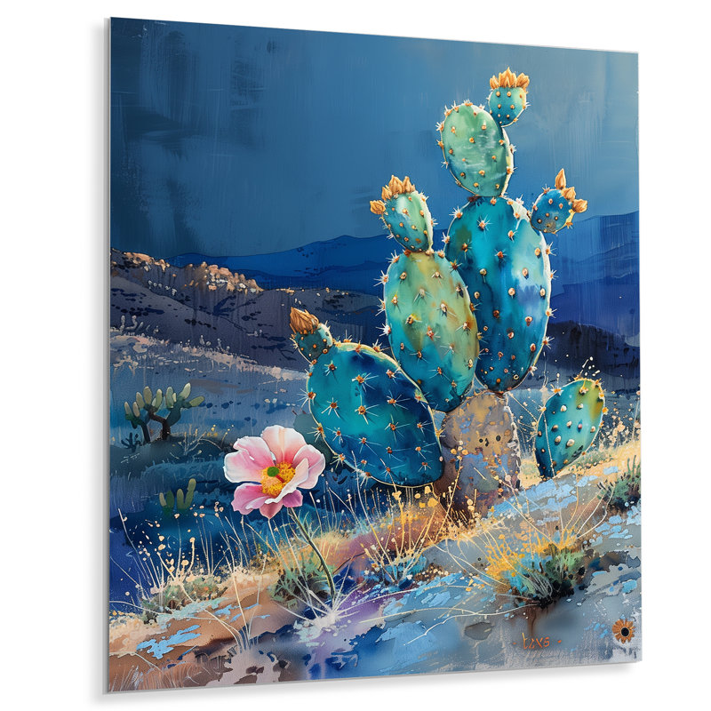 Cactus vert et rose, merveille du désert - Art mural floral cactus, H 32 po x l 24 po x P 1 po, Métal métal