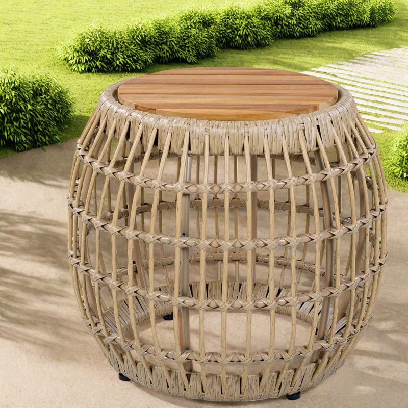 Tables de patio compactes, bois d'acacia rustique 16,15 po en osier pour balcon