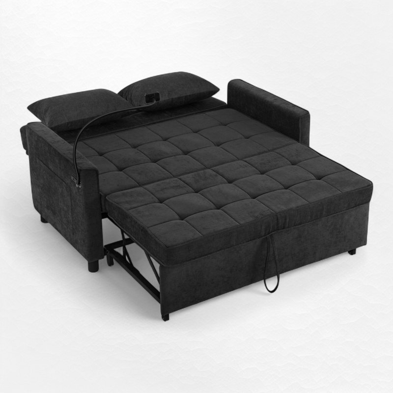 Canapé-lit gigogne escamotable avec ports USB, Noir