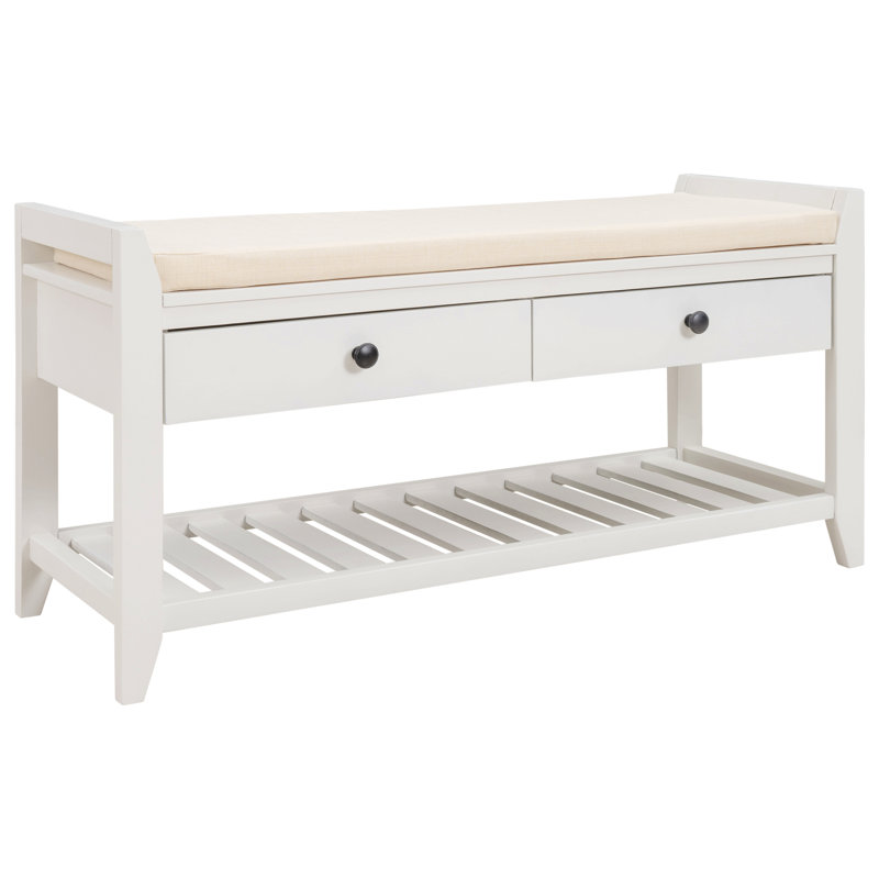 Shoe Rack With Cushioned Seat And Drawers, Multipurpose Entryway Storage Bench, White