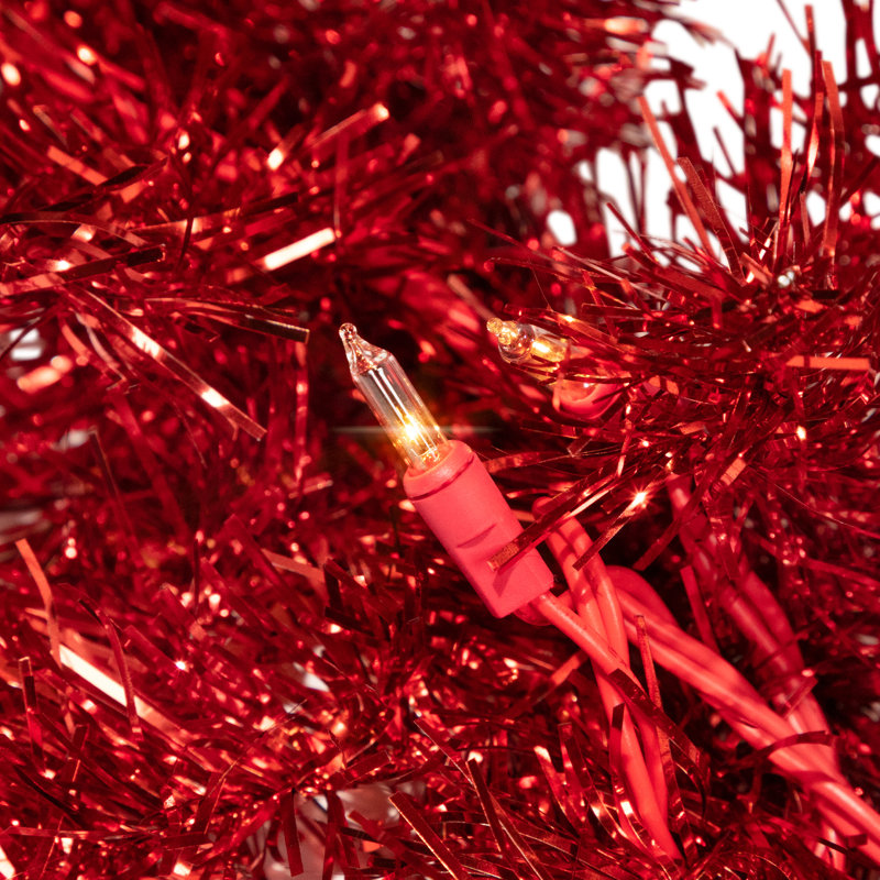 Pre-Lit Artificial Tinsel Christmas Garland - 9' X 8" - Clear Lights, Red