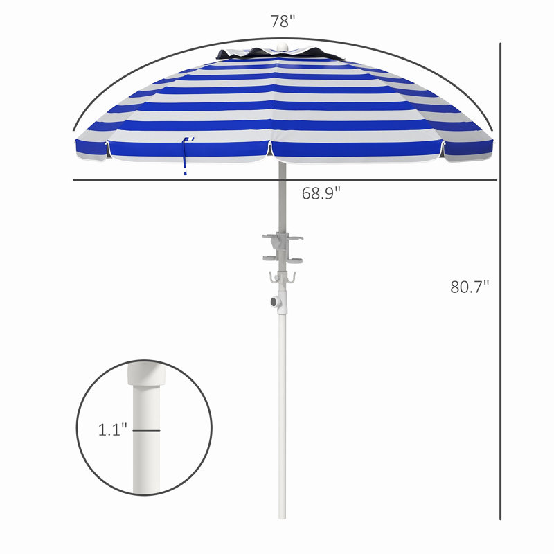 Parasol de plage portatif Outsunny, Rayures bleues