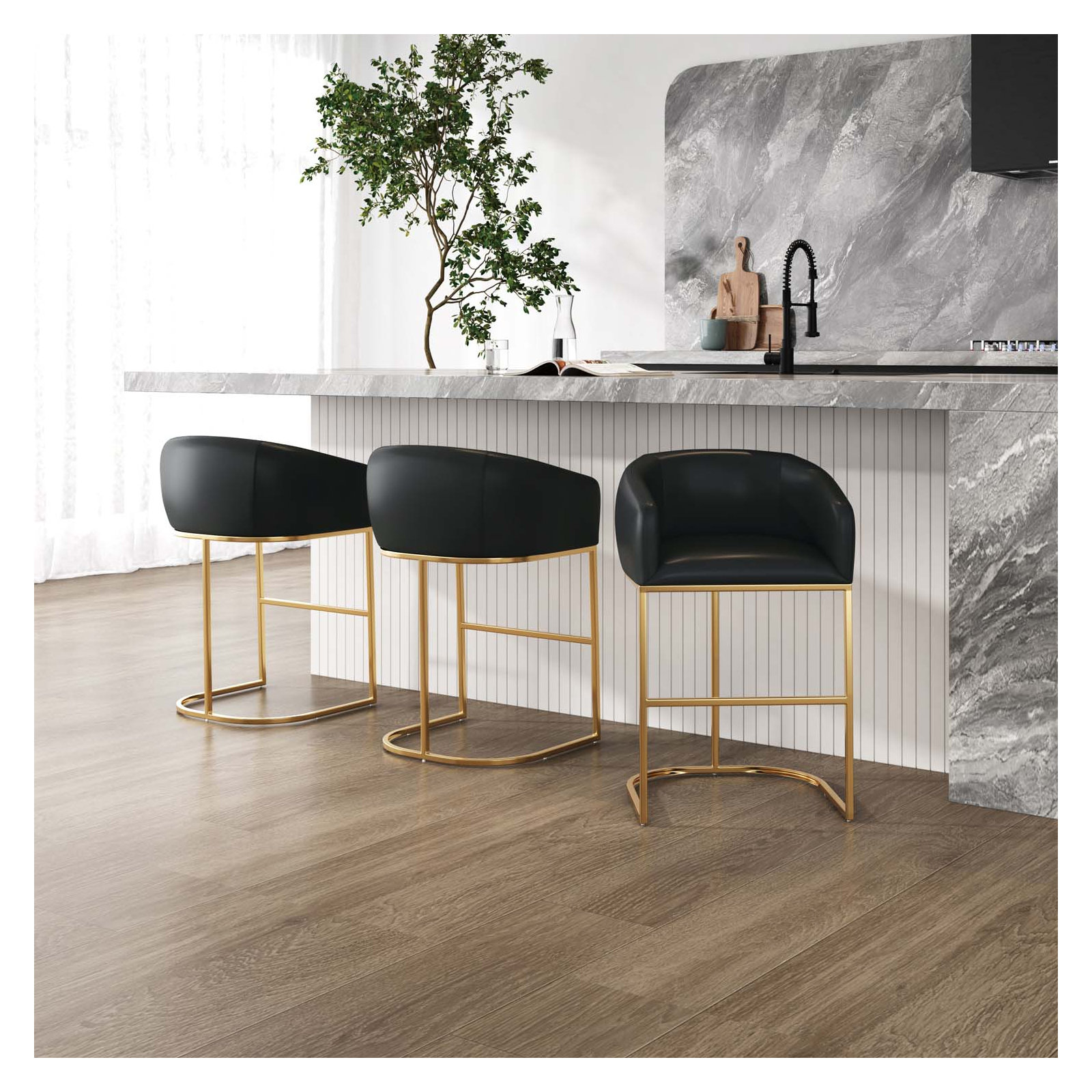 Louvre Bar & Counter Stool, Bar Stool (30" Seat Height), Black