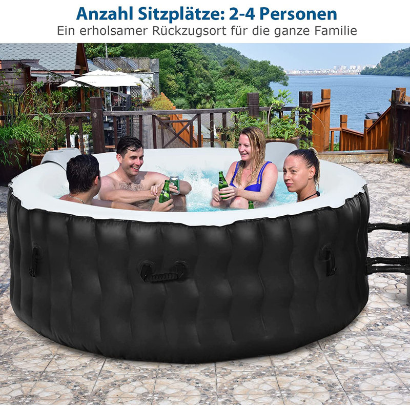 Dakota Fields Albacete 108 - Jet Plastic Round Inflatable Hot Tub, Black