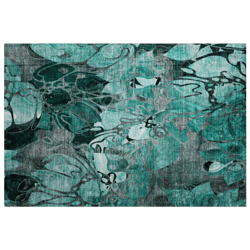 Premium Machine Washable Dream Shag ADS558 Floral Rug, 1'8" x 2'6", Teal