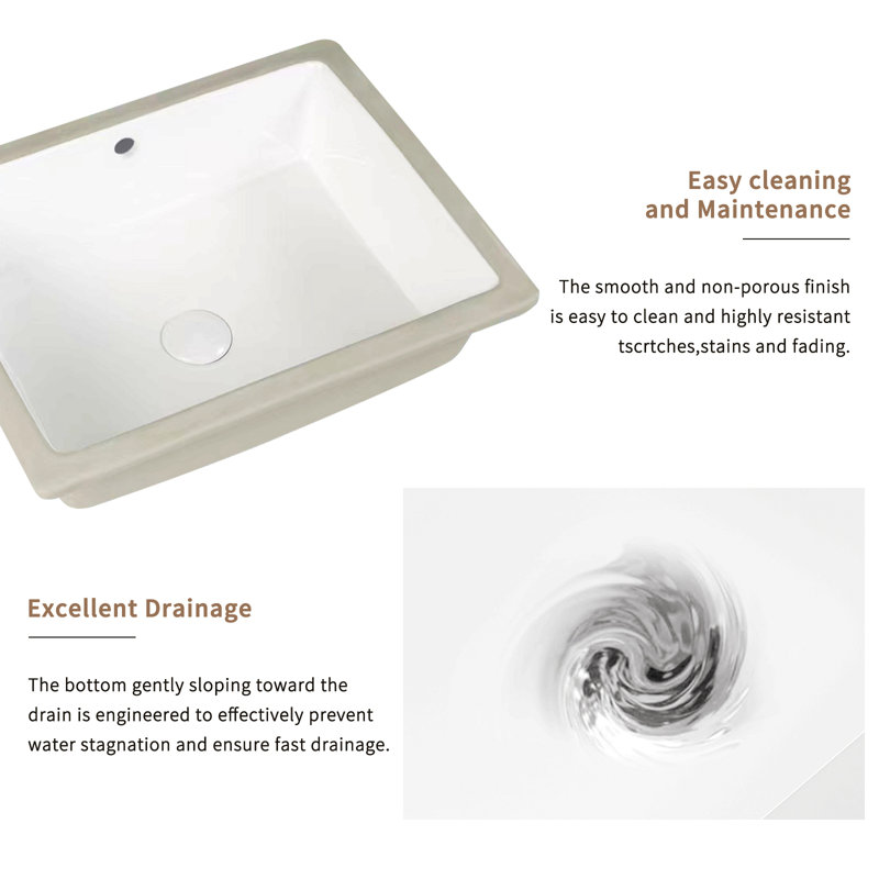 Rectangular Undermount Bathroom Sink  Vessel Sink,Undermount Bathroom Sink Rectangle, White Ceramic Lavatory Vanity Basin With Overflow