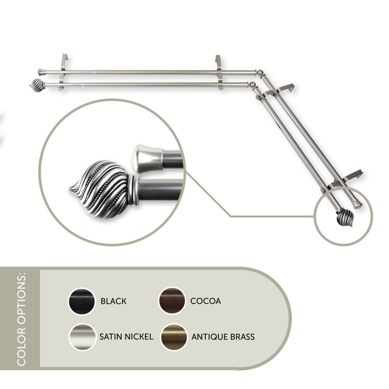 Ensemble de tringle à rideaux double et quincaillerie Sebergham, H 66 po x l 120 po, Nickel satiné