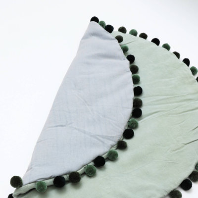 Cotton Soft & Fine Velvet Round Playmat With Pom Pom-48"